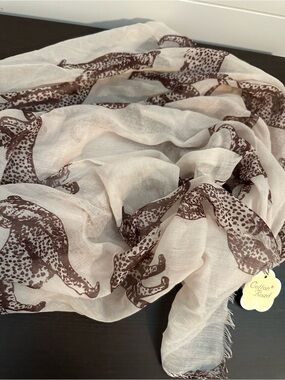 Cotton Road Leopard Print Scarf Beige Brown Lightweight Animal Print Wrap